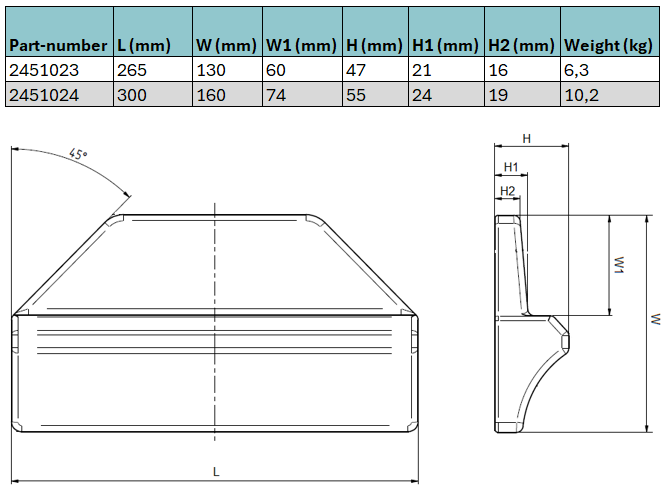Weld on sidebar protector 265mm